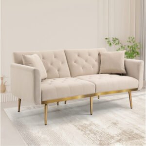 Canapé-lit avec dossier réglable en 3 positions et 2 coussins, couleur beige