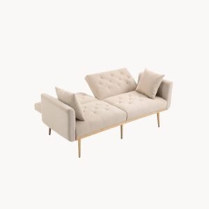 Canapé-lit avec dossier réglable en 3 positions et 2 coussins, couleur beige