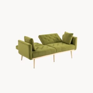 Canapé-lit avec dossier réglable en 3 positions et 2 coussins, couleur vert