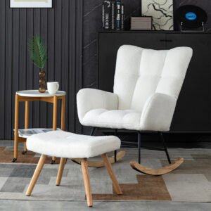 Fauteuil à bascule avec accoudoirs et repose-pieds, cadre en bois de caoutchouc solide