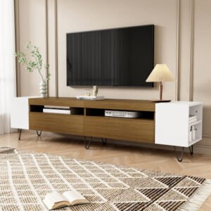Meuble TV moderne, blanc et effet bois