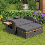 Bain de soleil double premium, canapé-lit d’extérieur étanche avec étagères, pour terrasse, jardin et balcon_10