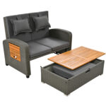 Bain de soleil double premium, canapé-lit d’extérieur étanche avec étagères, pour terrasse, jardin et balcon_15