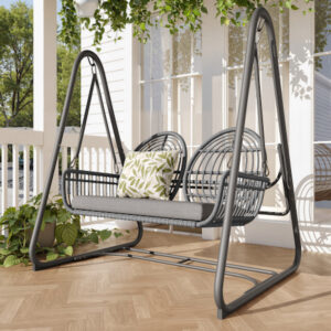 Balancelle de jardin 2 places en rotin PE, gris