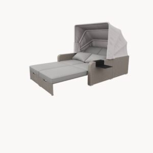 Canapé de jardin en polyrattan pour 2 personnes avec auvent amovible, Kaki