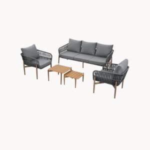 Ensemble de fauteuils de jardin 5 places avec canapé 3 places, 2 fauteuils et 2 tables basses