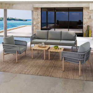 Ensemble de fauteuils de jardin 5 places avec canapé 3 places, 2 fauteuils et 2 tables basses