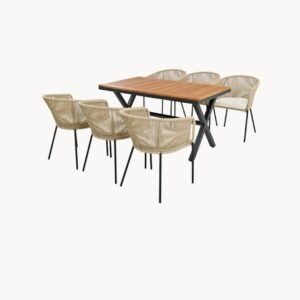 Ensemble de salon de jardin en corde 7 pièces avec coussins amovibles et lavables