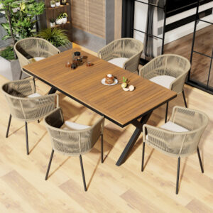 Ensemble de salon de jardin en corde 7 pièces avec coussins amovibles et lavables