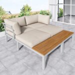 Ensemble fauteuil lounge de jardin avec 2 canapés 2 places, 2 tables d’appoint et 1 table, beige_10