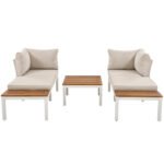 Ensemble fauteuil lounge de jardin avec 2 canapés 2 places, 2 tables d’appoint et 1 table, beige_11