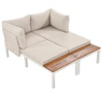 Ensemble fauteuil lounge de jardin avec 2 canapés 2 places, 2 tables d’appoint et 1 table, beige_15