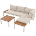 Ensemble fauteuil lounge de jardin avec 2 canapés 2 places, 2 tables d’appoint et 1 table, beige_5