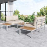 Ensemble fauteuil lounge de jardin avec 2 canapés 2 places, 2 tables d’appoint et 1 table, beige_6