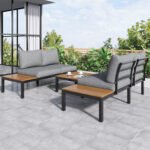 Ensemble fauteuil lounge de jardin avec 2 canapés 2 places, 2 tables d’appoint et 1 table, gris_10