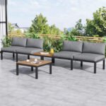 Ensemble fauteuil lounge de jardin avec 2 canapés 2 places, 2 tables d’appoint et 1 table, gris_12