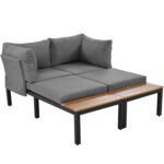 Ensemble fauteuil lounge de jardin avec 2 canapés 2 places, 2 tables d’appoint et 1 table, gris_16