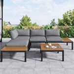 Ensemble fauteuil lounge de jardin avec 2 canapés 2 places, 2 tables d’appoint et 1 table, gris_6