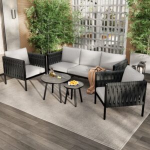 Ensemble lounge de jardin 3 places avec 2 fauteuils et 2 tables basses