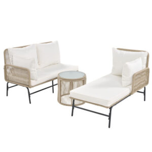 Ensemble lounge de jardin combinable librement 6 places en fer et corde beige