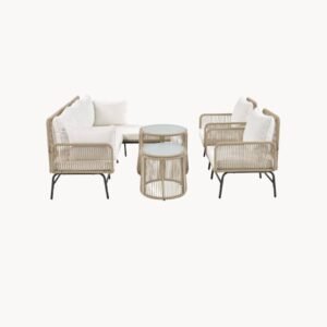 Ensemble lounge de jardin combinable librement 6 places en fer et corde beige