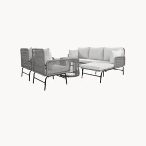 Ensemble lounge de jardin combinable librement 6 places en fer et corde gris