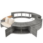 Ensemble lounge de jardin avec canapé rond, pieds réglables et coussins, idéal pour spa et piscine_12