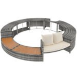 Ensemble lounge de jardin avec canapé rond, pieds réglables et coussins, idéal pour spa et piscine_4