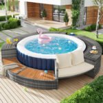 Ensemble lounge de jardin avec canapé rond, pieds réglables et coussins, idéal pour spa et piscine_5