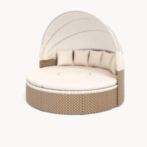 île solaire en rotin avec toit rétractable et table surélevable, beige