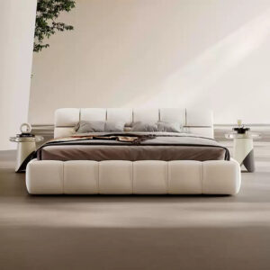 Lit Rêve Doux en velours beige ultra-doux, confort