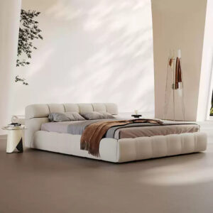Lit Rêve Doux en velours beige ultra-doux, confort