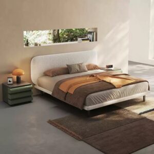 Lit double minimaliste et élégant en cachemire de chèvre beige