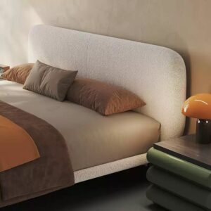 Lit double minimaliste et élégant en cachemire de chèvre beige