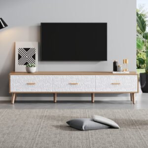Meuble TV en bois avec porte blanche au grain vintage