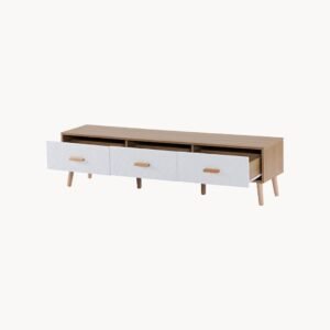 Meuble TV en bois avec porte blanche au grain vintage