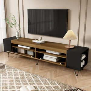 Meuble TV moderne, noir et effet bois