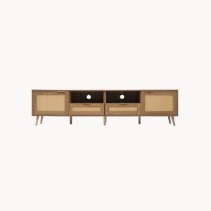 Meuble TV en bois avec design en rotin véritable et pieds en bois massif