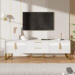 Meuble tv suspendu en bois avec espace de rangement spacieux- blanc