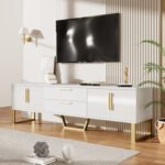 Meuble tv suspendu en bois avec espace de rangement spacieux- blanc-2