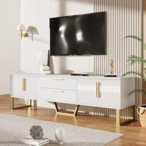 Meuble tv suspendu en bois avec espace de rangement spacieux, blanc