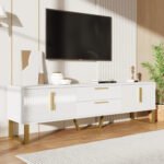 Meuble tv suspendu en bois avec espace de rangement spacieux- blanc-3