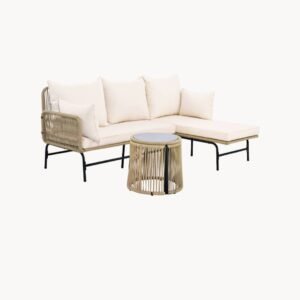 Ensemble de salon de jardin  combinable librement en corde tissée, cadre en métal