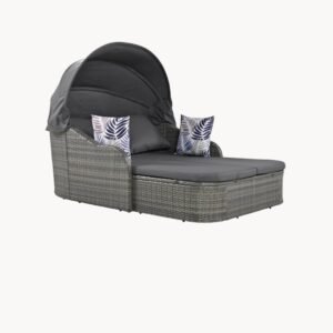 Île solaire en PE-rattan avec toit réglable et coussins amovibles