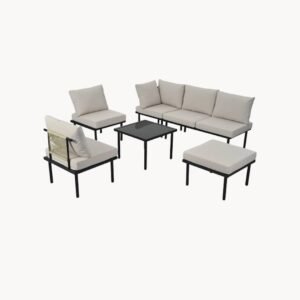 Salon de jardin combinable librement 6 places en corde tressée, beige