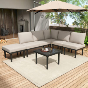Salon de jardin combinable librement 6 places en corde tressée, beige