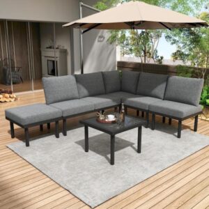 Salon de jardin combinable librement 6 places en corde tressée, gris