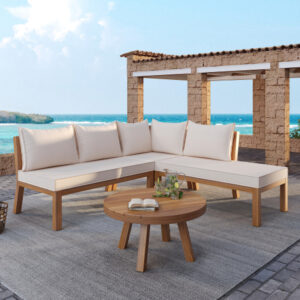 Salon de jardin d’angle en bois d’acacia 5 places, beige