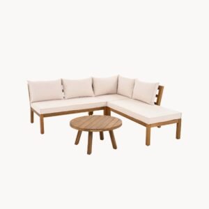 Salon de jardin d’angle en bois d’acacia 5 places, beige