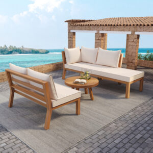 Salon de jardin d’angle en bois d’acacia 5 places, beige